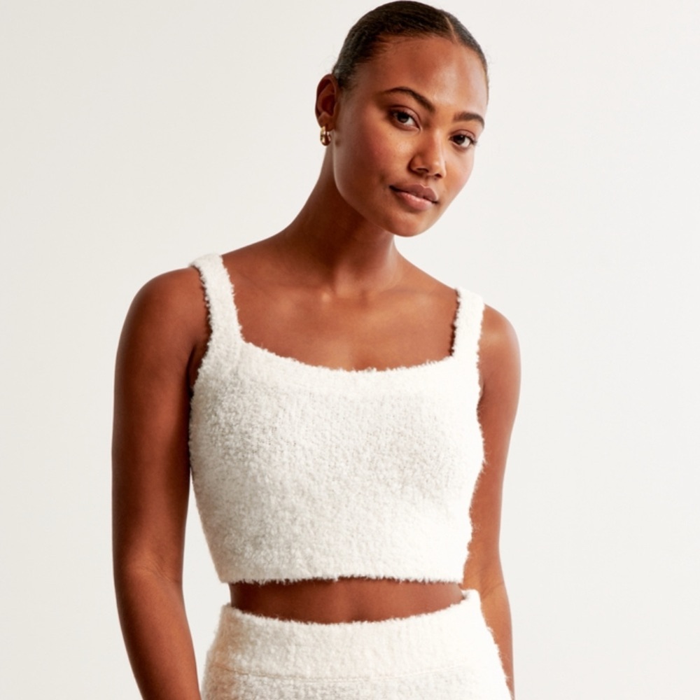 NWT Abercrombie Lounge Boucle Cropped Tank in Cream, Size Small